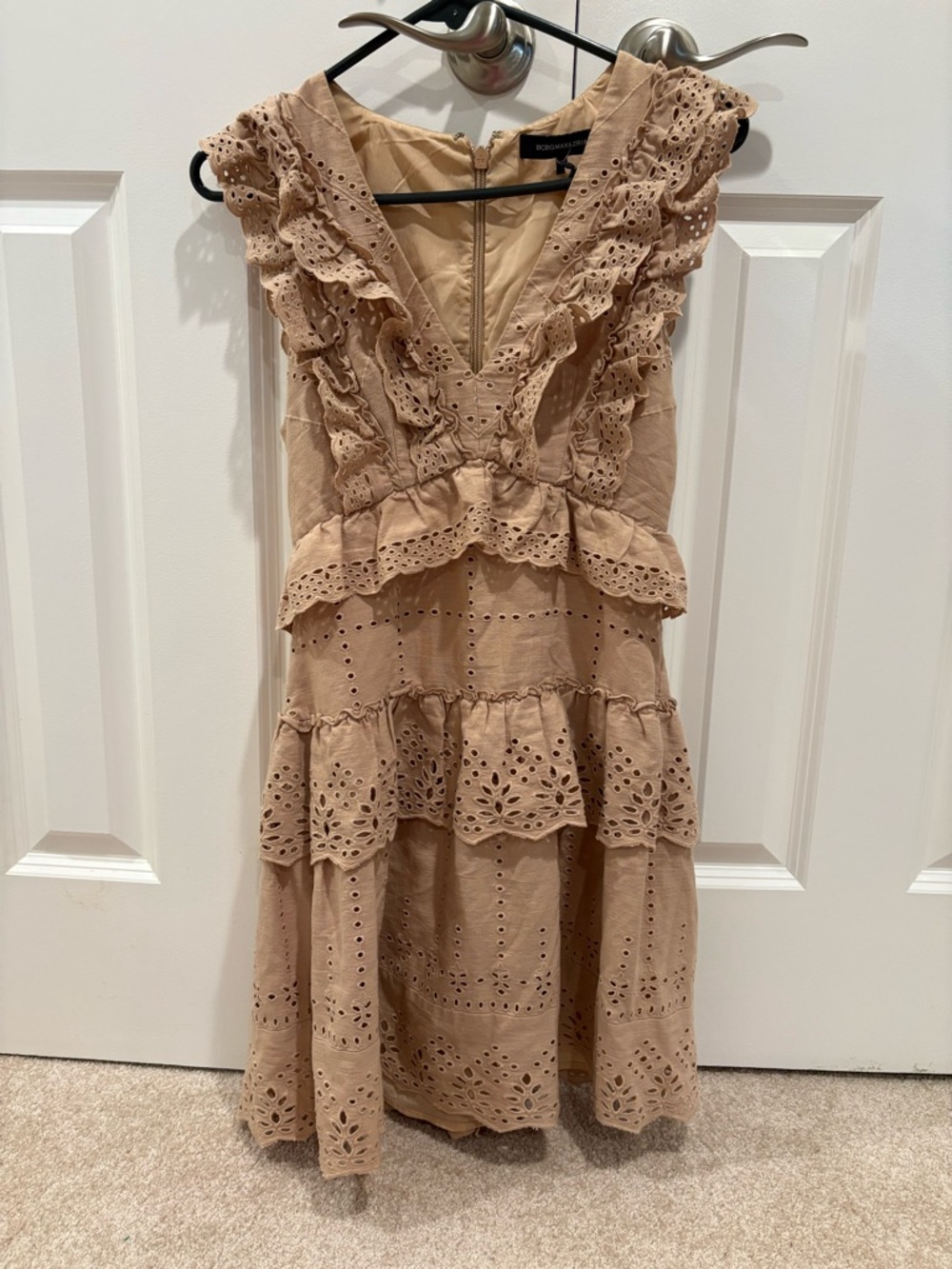 BCBGMaxAzria Tan Eyelet Ruffle Dress Size 2